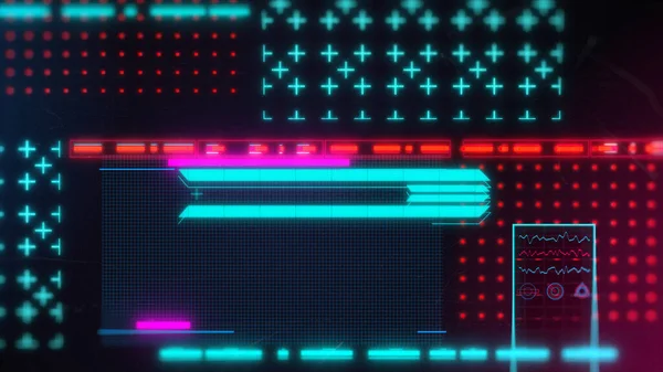 Estilo cyberpunk fondo hud. Retrowave interfaz de neón 3d render — Foto de Stock