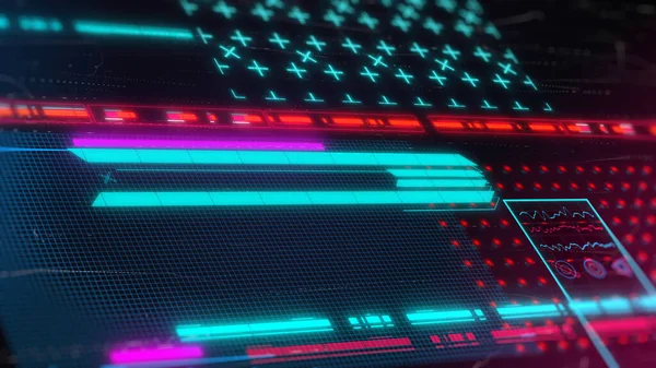 Cyberpunkowe tło. Interfejs neonu wstecznej fali 3d renderowania — Zdjęcie stockowe
