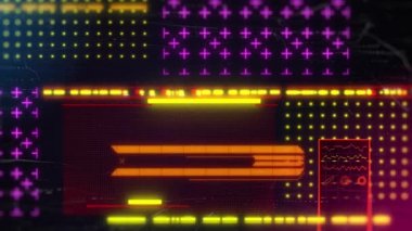 Gelecekçi siber punk arka planı 3D animasyon. Neon bilgisayar ekranı. Döngü videosu