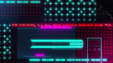 Neon arayüzlü fütürist ekran. Siberpunk tarzı 3D animasyon. Döngü videosu