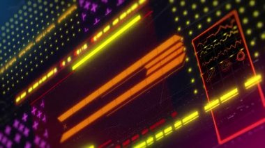 Cyberpunk oyun merkezi geçmişi. Yayın için 3D döngü animasyonu. Neon arayüzü