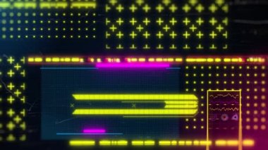 Siber punk tarzı hud arka planı. Yayın için 3D döngü animasyonu. Neon arayüzü