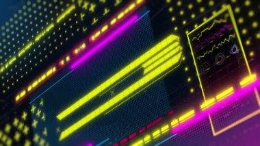 Gelecekçi siber punk arka planı 3D animasyon. Neon bilgisayar ekranı. Döngü videosu