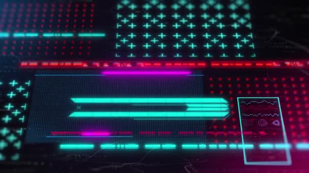 Cyberpunk stijl neon achtergrond. animatie van de "Retrowave hud interface loop". — Stockvideo