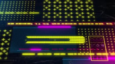 Siber punk tarzı hud arka planı. Yayın için 3D döngü animasyonu. Neon arayüzü