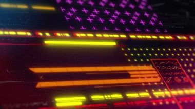 Cyberpunk oyun merkezi geçmişi. Yayın için 3D döngü animasyonu. Neon arayüzü