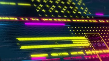 Siber punk tarzı hud arka planı. Yayın için 3D döngü animasyonu. Neon arayüzü