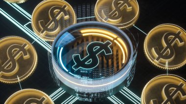 ABD Doları neon sembolü. ABD kripto döviz borsası konsepti 3D illüstrasyon