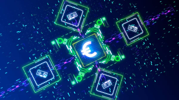 Animacja symbolu waluty euro na cyfrowym tle. Finanse i biznes. — Zdjęcie stockowe