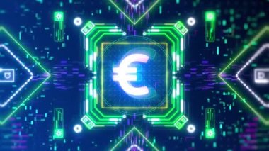 Euro parası siber gelecek sembolü. Soyut finans ve iş animasyonu