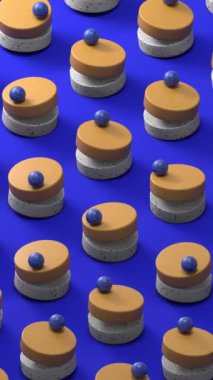 Tatlı şeker soyut 3 boyutlu arka plan ve pastalar. Döngü animasyonu modern tasarım