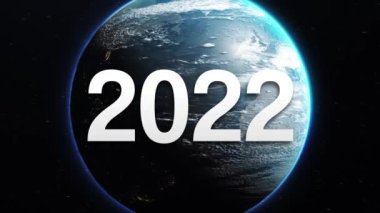Dünya gezegeninde 2022 yıl. 2022 'deki dünyanın sembolü. 3d döngü videosu