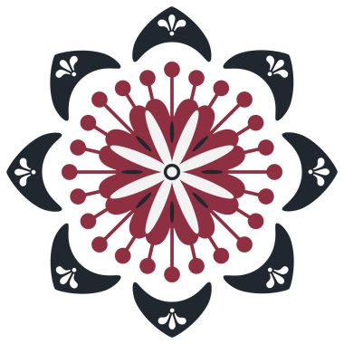Soyut çiçekli mandala. Şirin basit çiçek vektör çizimi. Siyah ve kırmızı