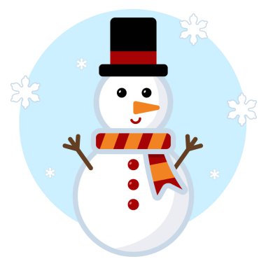 Sevimli kardan adam çizimi düz stil. Kış tatili Noel tebrik kartı.