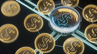 ABD Doları neon sembolü. ABD kripto döviz borsası konsepti 3D illüstrasyon