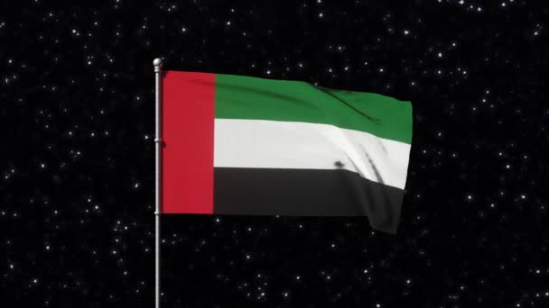 Verenigde Arabische Emiraten vlag op open ruimte. 3D-weergave. Ruimtevaartprogramma van de VAE — Stockvideo