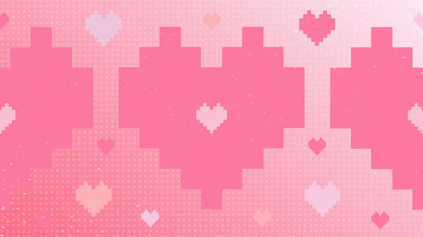 Pixelated hjärtan bakgrund. Söt rosa minimal hjärta på lutning bakgrund. — Stock vektor