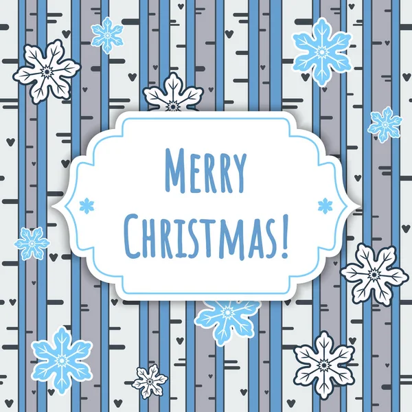 Feliz Navidad plantilla de tarjeta de felicitación. Bosque de invierno con copos de nieve vector — Archivo Imágenes Vectoriales