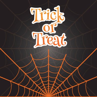 Cadılar Bayramı tebrik kartı için şaka mı şeker mi? Örümcek ağlı vektör illüstrasyonu