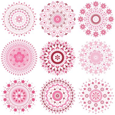 Soyut kiraz çiçeği mandala süsü seti. Japon sakura çiçek vektörü