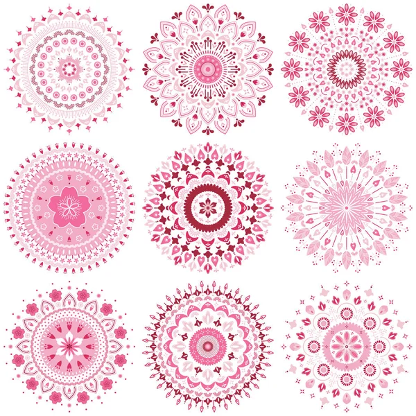 Soyut kiraz çiçeği mandala süsü seti. Japon sakura çiçek vektörü