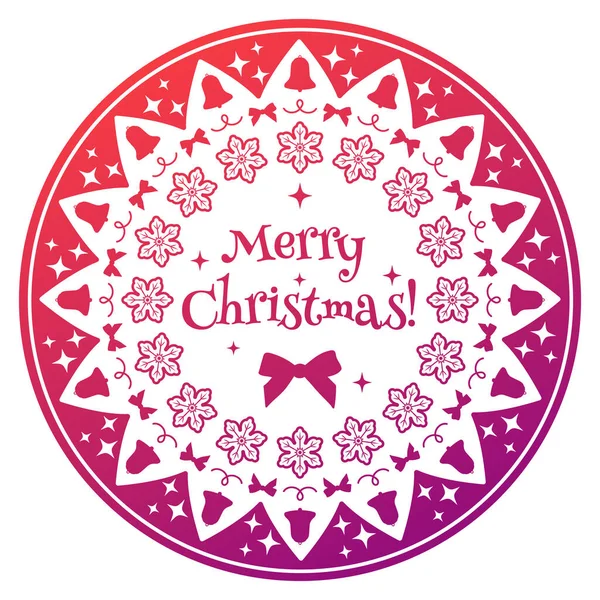 Весела різдвяна кругла листівка з новорічними атрибутами. Святкова наклейка — стоковий вектор