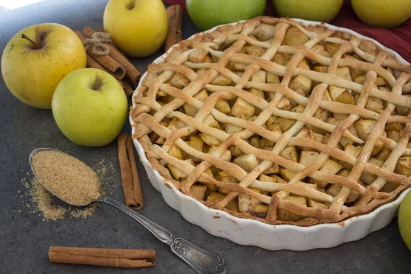 stock image Apple pie. Classic autumn cake on a table. Fresh baked homemade dessert. 