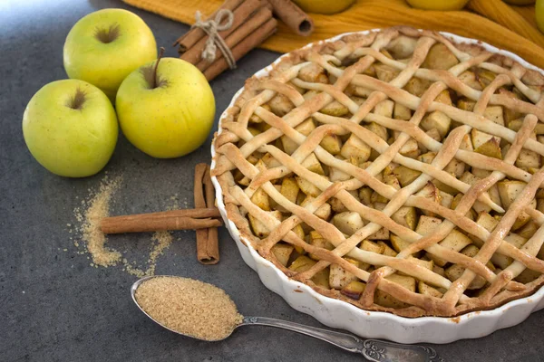 Tarte Aux Pommes Vue Dessus Photo Maison Tarte Aux Pommes — Photo