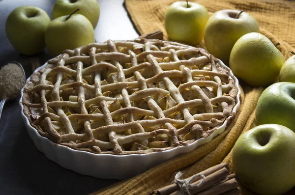 Apple Pie Lattice Decoration Homemade Dessert Pie Top View Photo — Stock Photo, Image