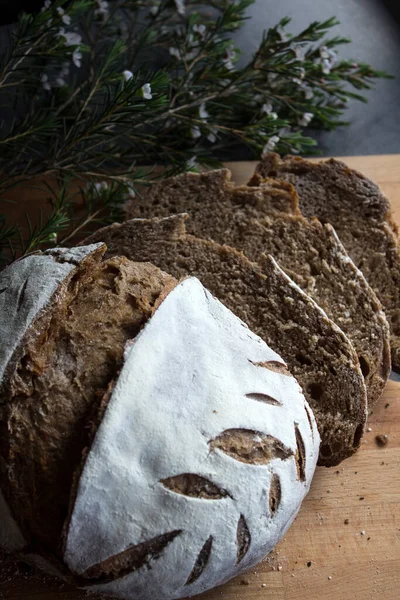 Rye Sourdough Bread Slices Close Photo Freshly Baked Artisan Bread — Stock Photo, Image