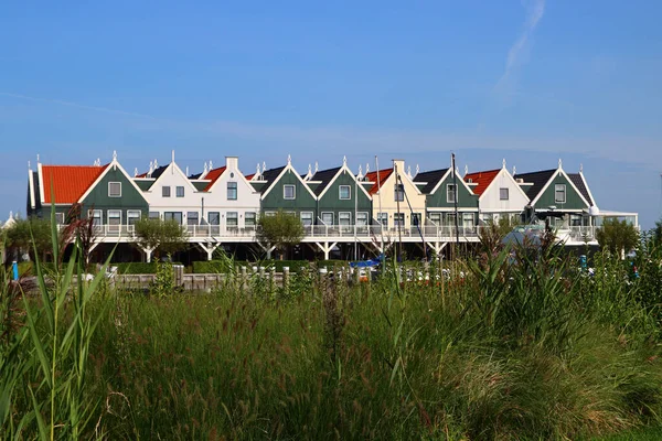 Dutch Countryside Landscape Photo Cute Houses Different Colors Row Empty — Stock Photo, Image