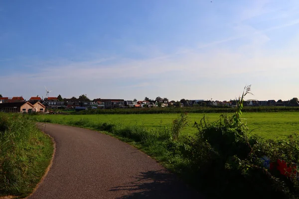 Maison Campagne Néerlandaise Pelouse Verte Deux Chevaux Ciel Bleu Paysage — Photo