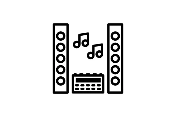 Ikona centrum muzycznego. Wektorowy znak liniowy, symbol, logo centrum muzycznego dla mobilnej koncepcji i projektowania stron internetowych. Ikona na stronie internetowej sklepu AGD, gadżetów i elektroniki. — Wektor stockowy