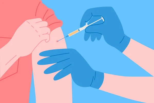 Vaccinatie concept voor immuniteit gezondheid. Vaccin tegen Covid-19. Artsen injecteren een vaccin tegen virussen om te paciperen in het ziekenhuis. Gezondheidszorg, coronavirus, preventie en immunisatie. — Stockvector