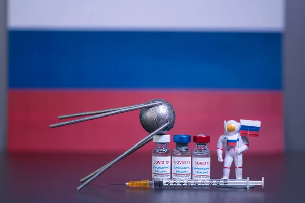 Bir Grup Rus Aşısı Covid Virüsüne Karşı Bilinen Bir Rus — Stok fotoğraf