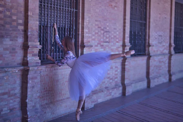 Bailarina Ballet Clásica Hispana Adulta Haciendo Figuras Rejilla Hierro Forjado — Foto de Stock