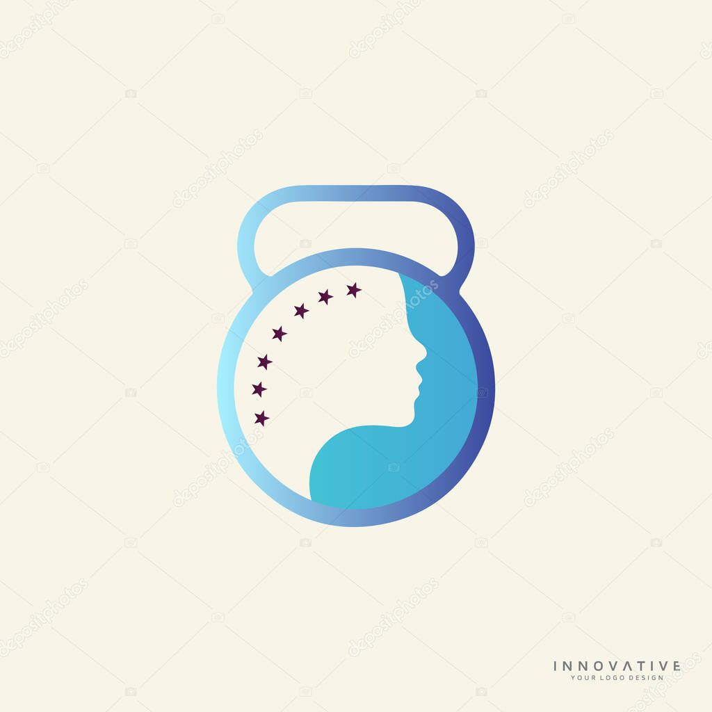 Human mind logo design with dumbbell icon. new best health and physical fitness company vector logo design.