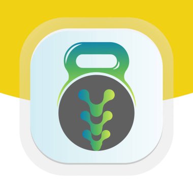 Dambıl ikonuyla fizik tedavi. Fiziksel fitness vektör logosu tasarımı.