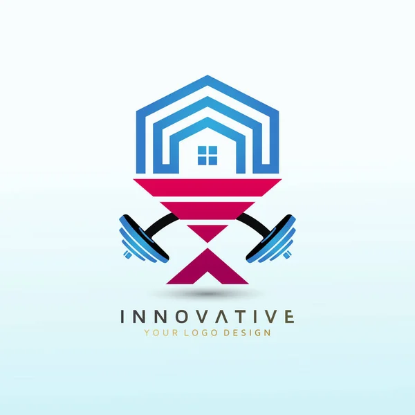 Poisson Icône Immobilière Design Logo Remise Forme Icône Haltère Gym — Image vectorielle