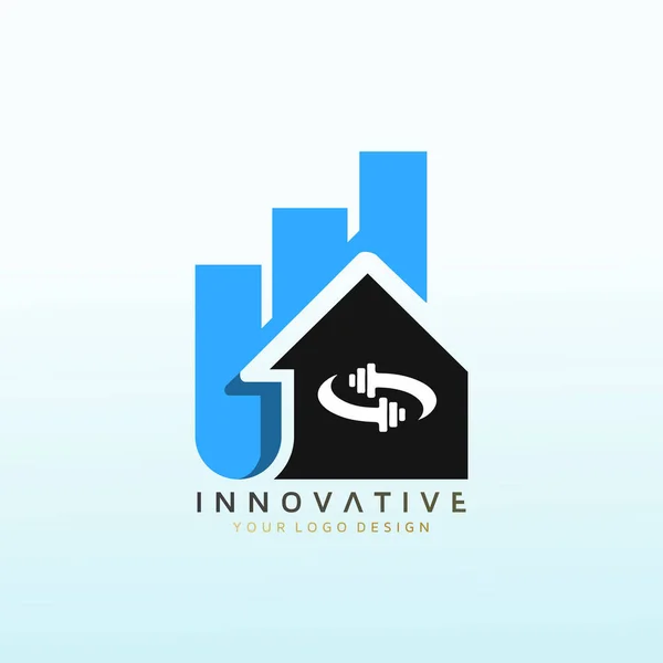 Immobilier Finance Vecteur Fitness Logo Design Icône Haltère Fitness Logo — Image vectorielle