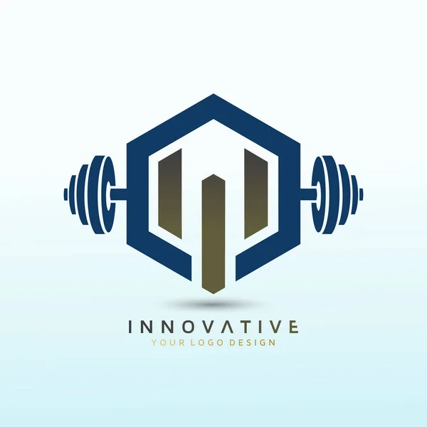 Brev Vektor Fitness Logo Design Hantel Ikon Fitness Logo Stock — Stock vektor