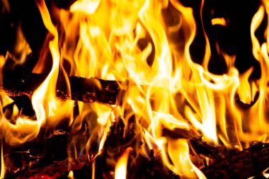 Ateş dokusu, alevler siyah arkaplanda.