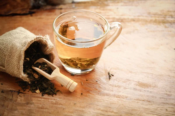 Herbal tea for health With tea bags and wooden spoons placed