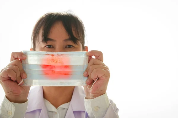 Una Doctora Llevaba Una Máscara Con Marcas Sangre Virus Concepto — Foto de Stock