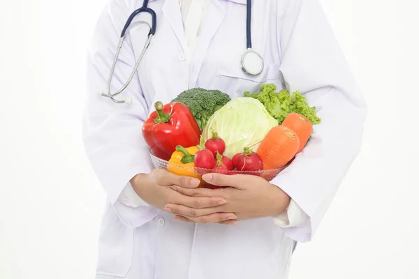Dokter Voedingsdeskundige Een Kom Verse Biologische Groenten Vasthouden Voedsel Voor — Stockfoto