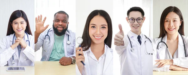 Portraits Groupe Médecins Qui Traitent Avec Succès Des Patients Hospitalisés — Photo