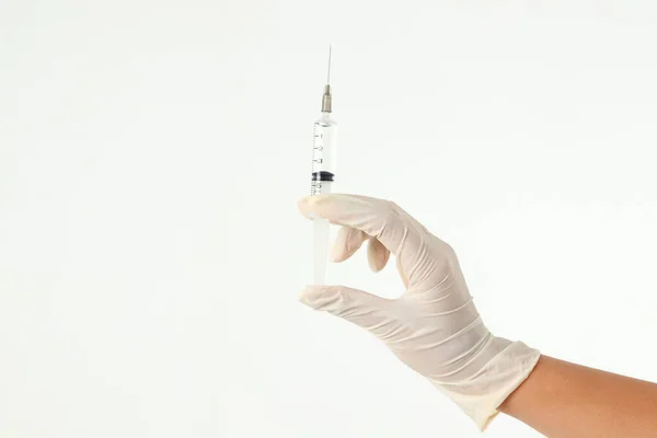 Lékař Rukavicích Držte Vakcinační Jehlu Koncepce Lékařských Služeb Nemocnicích Prevence — Stock fotografie