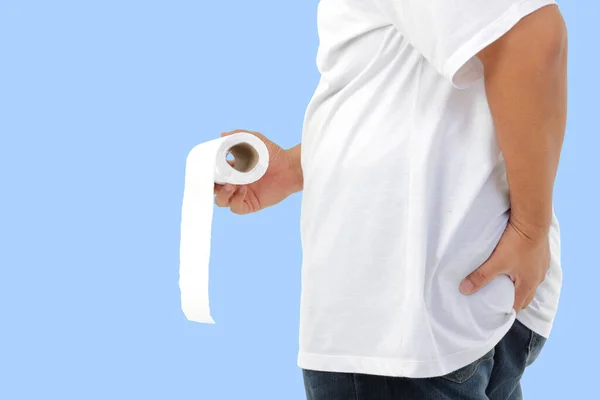 Hombre Gordo Con Camisa Blanca Tenía Dolor Estómago Llevando Papel —  Fotos de Stock