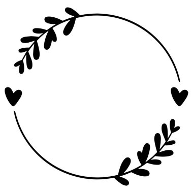 El çizimi çiçek çerçevesi Yaprak Çelengi logosu düğün çerçevesi davetiye şablonu 