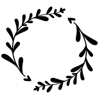 El çizimi çiçek çerçevesi Yaprak Çelengi logosu düğün çerçevesi davetiye şablonu 